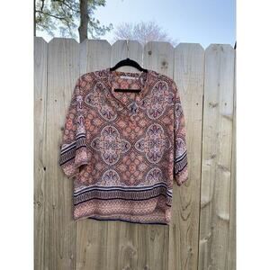 Violet+Claire 3/4th Sleeve Tie Top Blouse Size Medium Orange Light Spring Summer